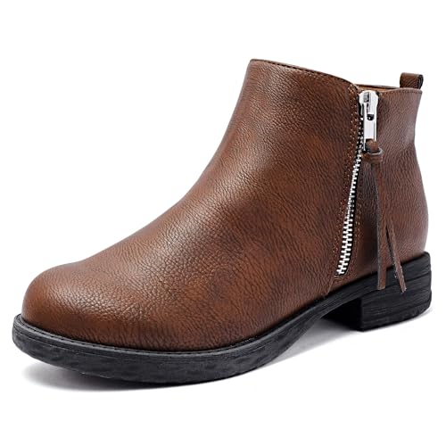 Ataiwee Damen Stiefeletten, seitlicher Reißverschluss, klassische, klobige Ferse, kurze Stiefeletten.(2304001,BR/PU,38.5) von Ataiwee