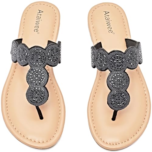 Ataiwee Frauen Slide Sandalen - Bequeme Bohemien Frühlings Sommer Flip Flops.(2207007,BK/MF,39) von Ataiwee