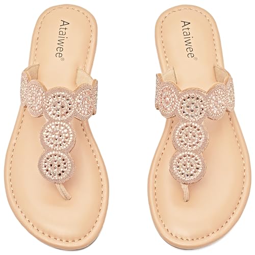 Ataiwee Frauen Slide Sandalen - Bequeme Bohemien Frühlings Sommer Flip Flops.(2207007,GD/MF,38) von Ataiwee