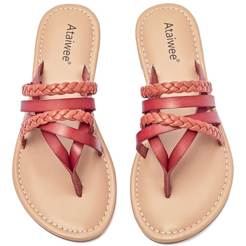 Ataiwee Frauen Slide Sandalen - Klassische Geflochtene Slip On Weich Flache Sommer Schuhe.(1908023,BR/MF,36.5) von Ataiwee