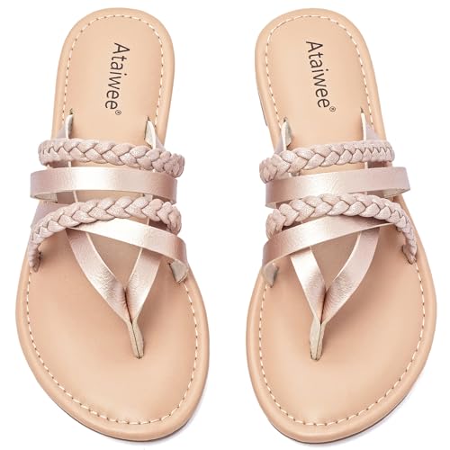 Ataiwee Frauen Slide Sandalen - Klassische Geflochtene Slip On Weich Flache Sommer Schuhe.(1908023,GD/MF,36.5) von Ataiwee