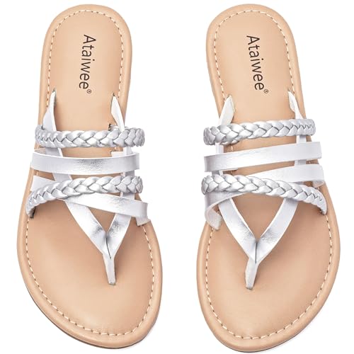 Ataiwee Frauen Slide Sandalen - Klassische Geflochtene Slip On Weich Flache Sommer Schuhe.(1908023,SV/MF,37) von Ataiwee