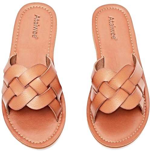 Ataiwee Frauen Slide Sandalen - Komfortable Slip On Mode Strappy Flache Sommer Schuhe.(1908002,LB/MF,38.5) von Ataiwee