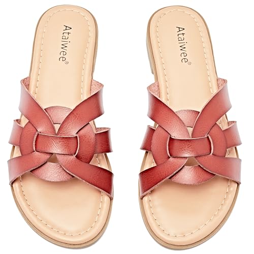 Ataiwee Frauen Slide Sandalen - Lässige Sommer-Damensandalen mit Kreuzriemen(2307013,BR/MF,40) von Ataiwee