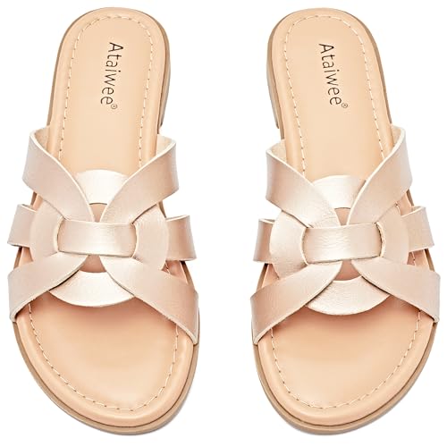 Ataiwee Frauen Slide Sandalen - Lässige Sommer-Damensandalen mit Kreuzriemen(2307013,GD/MF,38.5) von Ataiwee