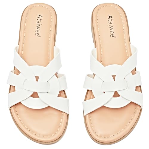 Ataiwee Frauen Slide Sandalen - Lässige Sommer-Damensandalen mit Kreuzriemen(2307013,WT/MF,36.5) von Ataiwee