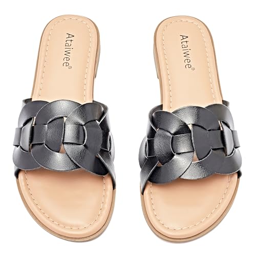 Ataiwee Frauen Slide Sandalen - Mode Cross Strap Slip On Damen Sommerschuhe.(2307012,BK/MF,42) von Ataiwee