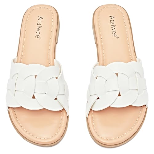 Ataiwee Frauen Slide Sandalen - Mode Cross Strap Slip On Damen Sommerschuhe.(2307012,WT/MF,36.5) von Ataiwee