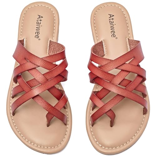 Ataiwee Frauen Slide Sandalen - Mode Slip On Tanga Riemchen Frühling Sommer Schuhe.(1908021,BR/MF,36.5) von Ataiwee