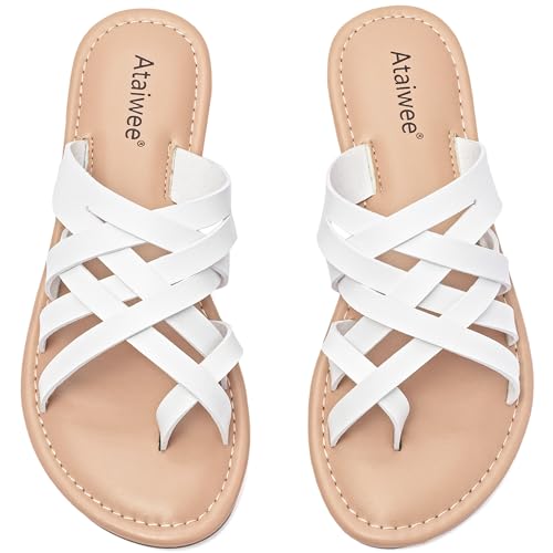 Ataiwee Frauen Slide Sandalen - Mode Slip On Tanga Riemchen Frühling Sommer Schuhe.(1908021,WT/MF,40) von Ataiwee