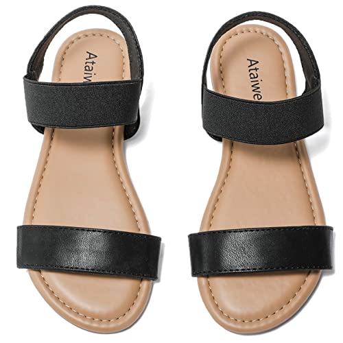 Ataiwee Frauen flache Sandalen - Modische und bequeme Frühlings- und Sommerschuhe mit elastischen Riemen.(2008016,BK/PU,40.5) von Ataiwee