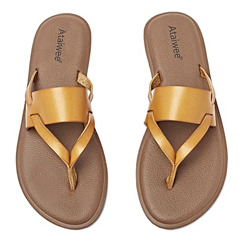 Ataiwee Frauen flache Sandalen- ​bequemen Casual Doppelbändern Strappy Soft Slip auf Frühling Sommer Schuhe.(1908047,BR/PU,42) von Ataiwee