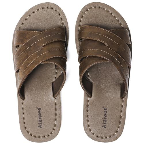 Ataiwee Herren Slide Sandalen, einfache und stilvolle Sommer-Hausschuhe, geeignet für den Innen- und Außenbereich.(2008061-4,YB/PU,41) von Ataiwee