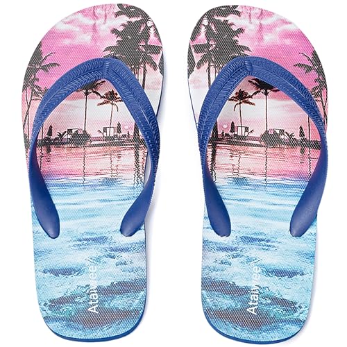 Ataiwee Jungen Flip Flop Kleine/Große Kinder Strandsandalen Kinder Bunt Bedruckte Sandalen.(2005003,BL/CS,28) von Ataiwee