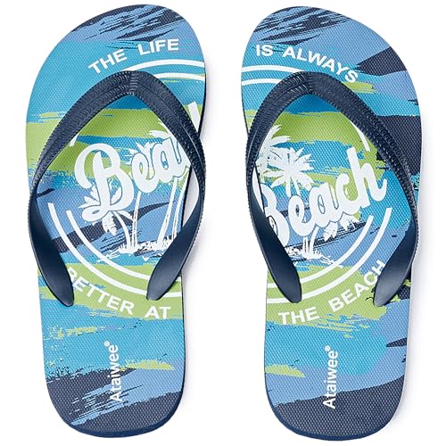 Ataiwee Jungen Flip Flop Kleine/Große Kinder Strandsandalen Kinder Bunt Bedruckte Sandalen.(2005003,BL/OC,25.5) von Ataiwee