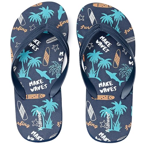 Ataiwee Jungen Flip Flop Kleine/Große Kinder Strandsandalen Kinder Bunt Bedruckte Sandalen.(2005003,BL/SK,26.5) von Ataiwee