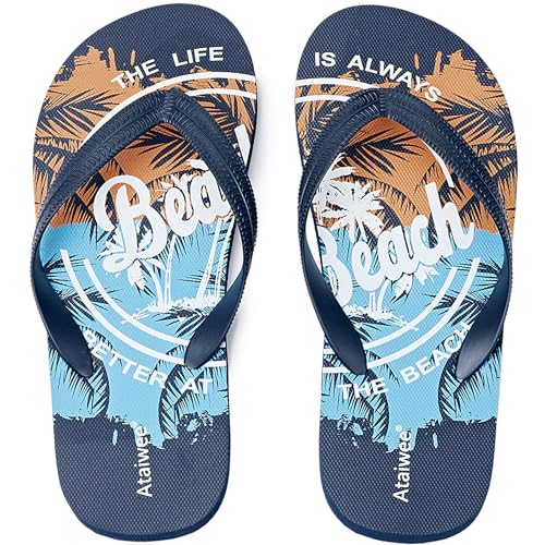 Ataiwee Jungen Flip Flop Kleine/Große Kinder Strandsandalen Kinder Bunt Bedruckte Sandalen.(2005003,BL/WT,29) von Ataiwee