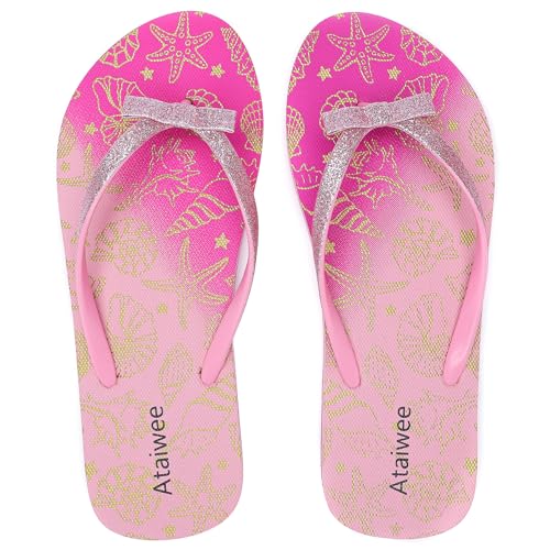 Ataiwee Mädchen-Flip-Flop, kleine/große Kinder-Strandsandalen, bunt bedruckte Sandalen für Kinder.(2005001-2,GD/SS,25.5) von Ataiwee