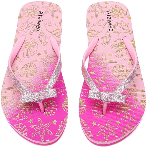 Ataiwee Mädchen-Flip-Flop, kleine/große Kinder-Strandsandalen, bunt bedruckte Sandalen für Kinder.(2005001-2,GD/SS,29) von Ataiwee