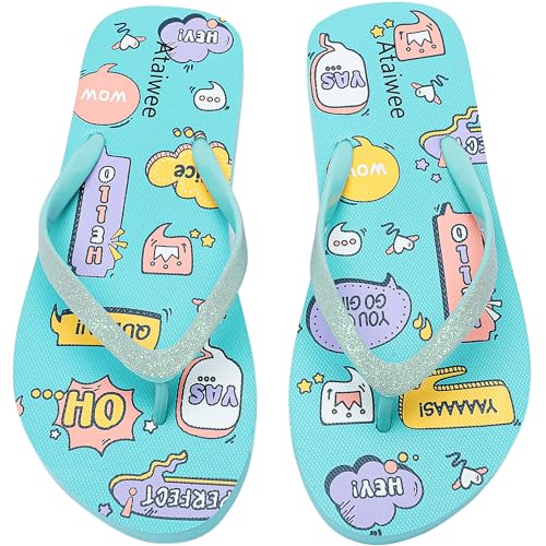 Ataiwee Mädchen-Flip-Flop, kleine/große Kinder-Strandsandalen, bunt bedruckte Sandalen für Kinder.(2005001-2,GN/IF,26.5) von Ataiwee