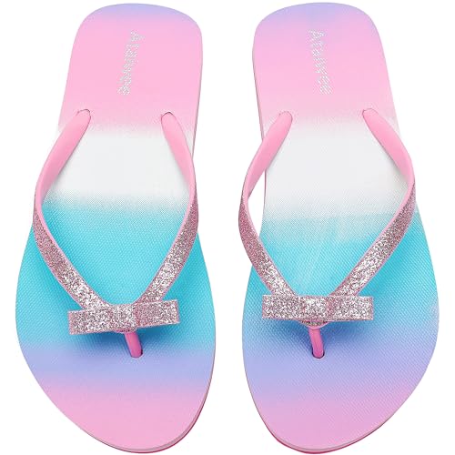 Ataiwee Mädchen-Flip-Flop, kleine/große Kinder-Strandsandalen, bunt bedruckte Sandalen für Kinder.(2005001-2,PK/SD,28) von Ataiwee