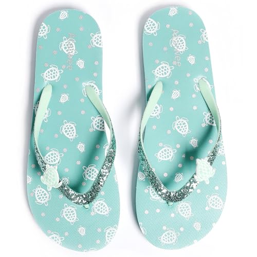 Ataiwee Mädchen Flip Flops - Kinder Strand Tier Obst Print Sommer Zehentrennung Flache Sandalen.(2002001,GN/HG,30.5) von Ataiwee