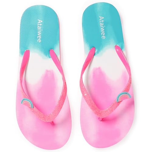 Ataiwee Mädchen Flip Flops - Kinder Strand Tier Obst Print Sommer Zehentrennung Flache Sandalen.(2002001,RD/XG,30.5) von Ataiwee