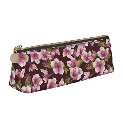 Atasc Cherry Blossoms Flower Pattern Pencil Pouch Triangle Pen Case Portable Pencil Bag Leather Organizer with Zipper Cosmetic Pouch Bag, siehe abbildung, Einheitsgröße, Taschen-Organizer von Atasc