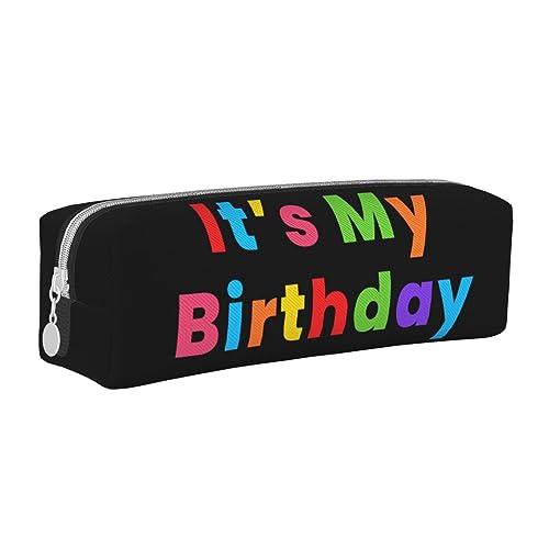 Atasc Federmäppchen mit Aufschrift "It's My Birthday", buntes Regenbogen-Leder, mit metallischem Reißverschluss, Stifteetui, Reise-Make-up-Tasche, großes Fassungsvermögen, für Mädchen, Jungen, Frauen, von Atasc