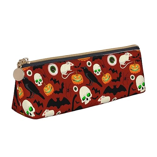 Atasc Federmäppchen mit Halloween-Motiv, gruselige Kürbisse, Fledermaus, Katze, Leder, mit metallischem Reißverschluss, Stifteetui, Reise-Make-up-Tasche, großes Fassungsvermögen, für Mädchen, Jungen, von Atasc