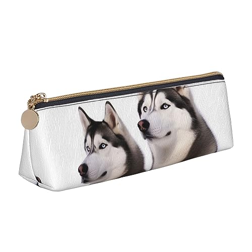 Atasc Federmäppchen mit Husky-Hunde-Aufdruck, aus Leder, dreieckig, mit Reißverschluss für Büro, siehe abbildung, Einheitsgröße, Taschen-Organizer von Atasc