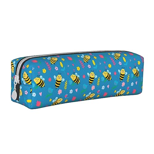 Atasc Federmäppchen mit niedlichem Bienen- und Sonnenblumenmuster, Leder, mit metallischem Reißverschluss, Stifteetui, Reise-Make-up-Tasche, großes Fassungsvermögen, für Mädchen, Jungen, Frauen, von Atasc