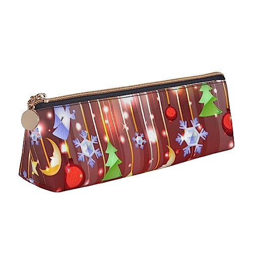 Atasc Frohe Weihnachten Drucken Leder Bleistift Fall Stift Tasche Dreieck Tragbare Bleistift Beutel mit Reißverschluss für Büro, siehe abbildung, Einheitsgröße, Taschen-Organizer von Atasc