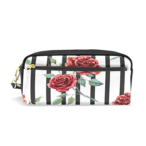 Atasc Große Kapazität Federmäppchen und PU-Leder Stifttasche Vintage Rose Comestic Make-up Tasche für Mädchen und Jungen, siehe abbildung, Einheitsgröße, Taschen-Organizer von Atasc