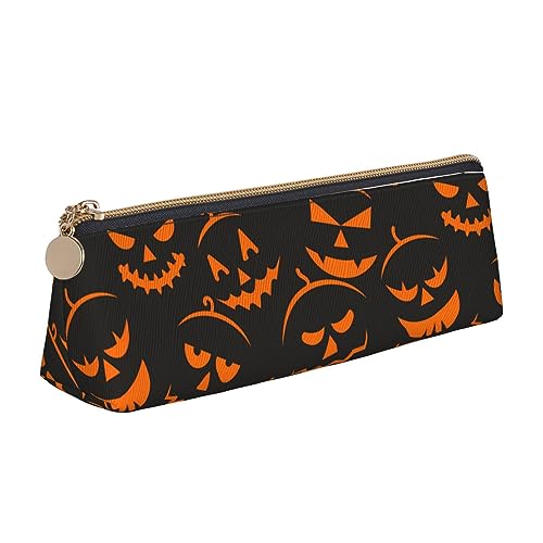 Atasc Gruseliges Halloween-Federmäppchen mit gruseligem Kürbis-Leder, mit metallischem Reißverschluss, Stifteetui, Reise-Make-up-Tasche, große Kapazität, für Mädchen, Jungen, Frauen, Männer, siehe von Atasc