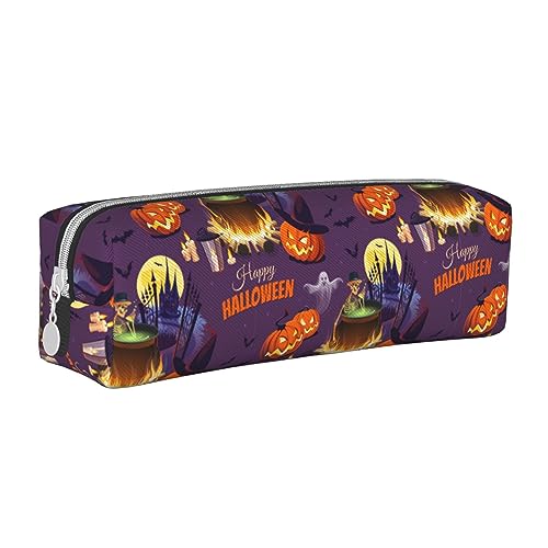 Atasc Happy Halloween Federmäppchen aus Leder mit metallischem Reißverschluss, Stifteetui, Reise-Make-up-Tasche, großes Fassungsvermögen, für Mädchen, Jungen, Frauen, Männer, siehe abbildung, von Atasc