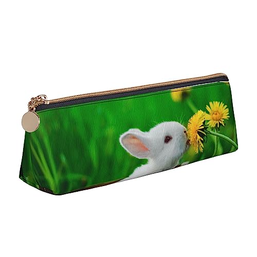 Atasc Kaninchen und Blume gedruckt Frauen Leder Bleistift Tasche Große Kapazität Bleistift Fall Stift Tasche mit Reißverschluss für Büro, siehe abbildung, Einheitsgröße, Taschen-Organizer von Atasc