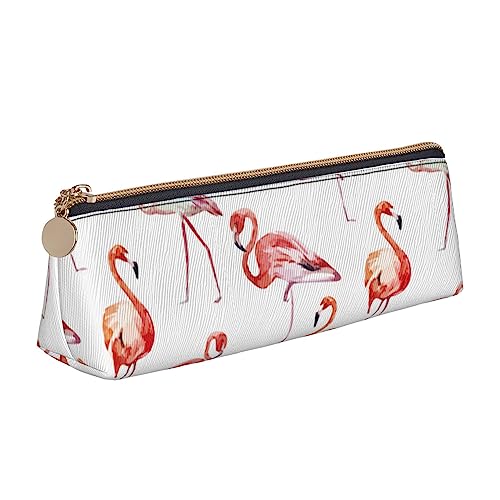 Atasc Malerei Flamingo Gedruckt Damen Leder Federmäppchen Große Kapazität Federmäppchen Stifttasche mit Reißverschluss für Büro, siehe abbildung, Einheitsgröße, Taschen-Organizer von Atasc