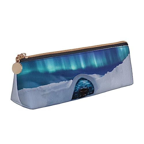 Atasc Northern Lights Print Leder Bleistift Fall Stift Tasche Dreieck Tragbare Bleistift Tasche mit Reißverschluss für Büro, siehe abbildung, Einheitsgröße, Taschen-Organizer von Atasc