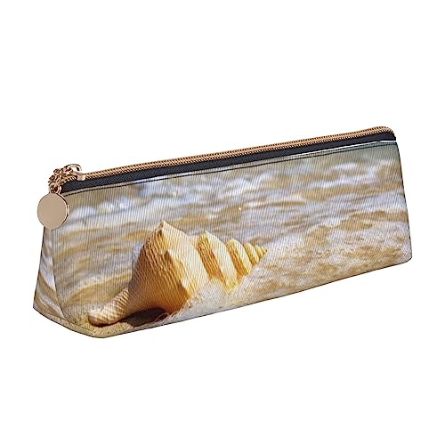 Atasc Ocean Sea Wave Shell Print Leder Bleistift Fall Stift Tasche Dreieck Tragbare Bleistift Tasche mit Reißverschluss für Büro, siehe abbildung, Einheitsgröße, Taschen-Organizer von Atasc