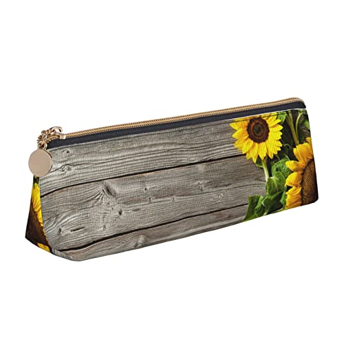 Atasc Pflanzen Thema Sonnenblume Gedruckt Frauen Leder Bleistift Tasche Große Kapazität Bleistift Fall Stift Tasche mit Reißverschluss für Büro, siehe abbildung, Einheitsgröße, Taschen-Organizer von Atasc