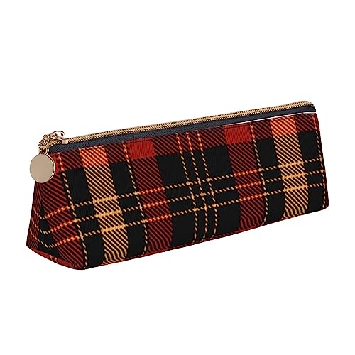 Atasc Plaid Rot und Schwarz Gedruckt Frauen Leder Bleistift Tasche Große Kapazität Bleistift Fall Stift Tasche mit Reißverschluss für Büro, siehe abbildung, Einheitsgröße, Taschen-Organizer von Atasc