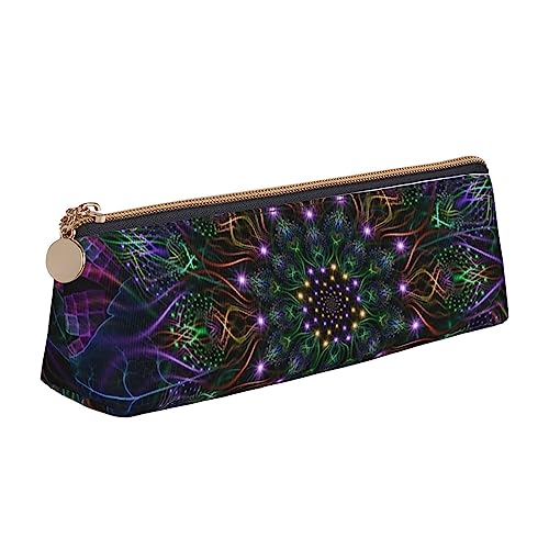 Atasc Psychedelic Art Printed Damen Leder Federmäppchen Große Kapazität Federmäppchen Stifttasche mit Reißverschluss für Büro, siehe abbildung, Einheitsgröße, Taschen-Organizer von Atasc