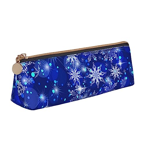 Atasc Weihnachten Schneeflocke Blume Blau Bleistift Tasche Dreieck Stift Fall Tragbare Bleistift Tasche Leder Organizer mit Reißverschluss Kosmetiktasche Tasche, siehe abbildung, Einheitsgröße, von Atasc