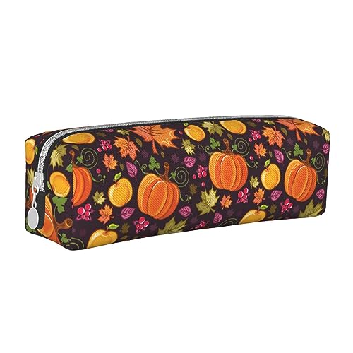 Herbst Thanksgiving Herbst Kürbis Ahornblatt Druck Leder Federmäppchen mit metallischem Reißverschluss Stifteetui Beutel Reise Make-up Tasche Große Kapazität für Mädchen Jungen, siehe abbildung, von Atasc