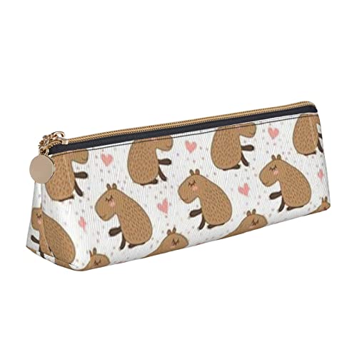 Nette Capybara und Herz Druck Tier Muster Bleistift Tasche Dreieck Stift Fall Tragbare Bleistift Tasche Leder Organizer mit Reißverschluss Kosmetiktasche Tasche, siehe abbildung, Einheitsgröße, von Atasc