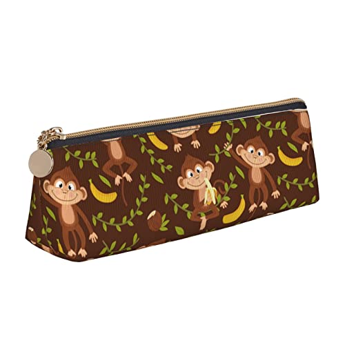 Niedliches Tier Affe Muster Bleistift Tasche Dreieck Stift Fall Tragbare Bleistift Tasche Leder Organizer mit Reißverschluss Kosmetiktasche Tasche, siehe abbildung, Einheitsgröße, Taschen-Organizer von Atasc