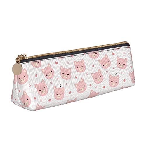 Niedliches Tier Schweine-Muster Bleistift Beutel Dreieck Stift Fall Tragbare Bleistift Tasche Leder Organizer mit Reißverschluss Kosmetiktasche Tasche, siehe abbildung, Einheitsgröße, von Atasc