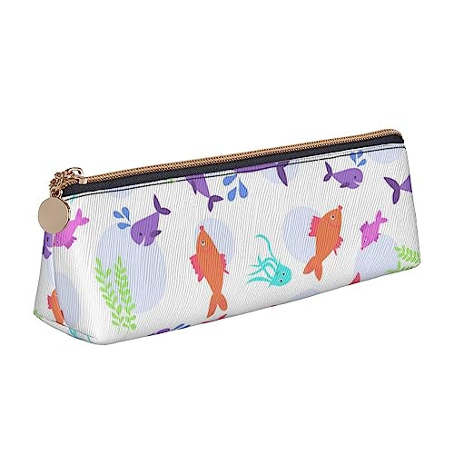 Sea Life Marine Tiere Drucken Leder Bleistift Fall Stift Tasche Dreieck Tragbare Bleistift Tasche mit Reißverschluss für Büro, siehe abbildung, Einheitsgröße, Taschen-Organizer von Atasc