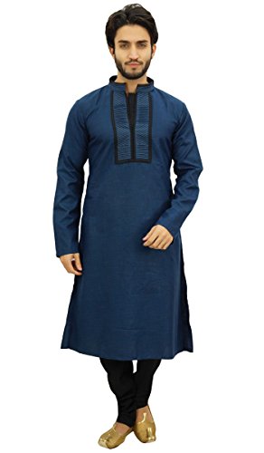 Atasi Herren Blau Designer Kurta-Pyjama-Set Lange Baumwoll Punjabi Hemd-XX-Large von Atasi